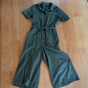 Madewell Olive Green Short-Sleeve Cropped Wide Leg Utility Jumpsuit